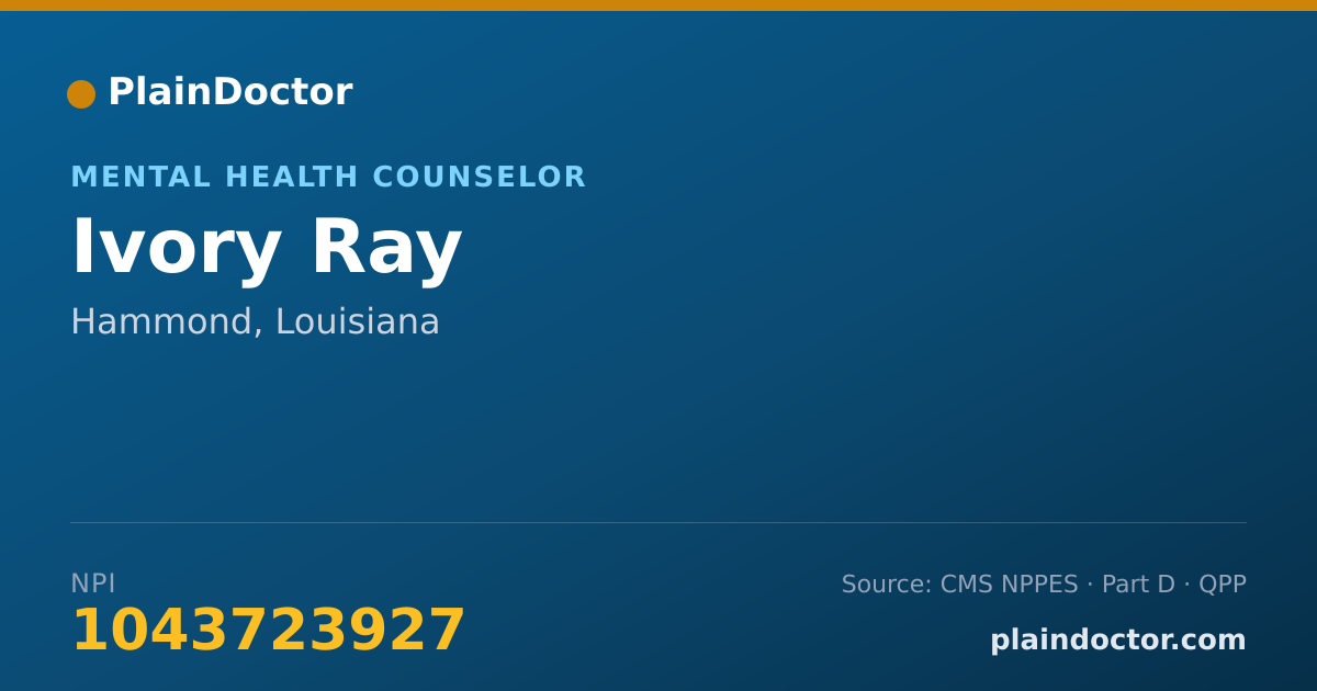 Shareable card for Ivory Ray - Mental Health Counselor, Hammond, LA