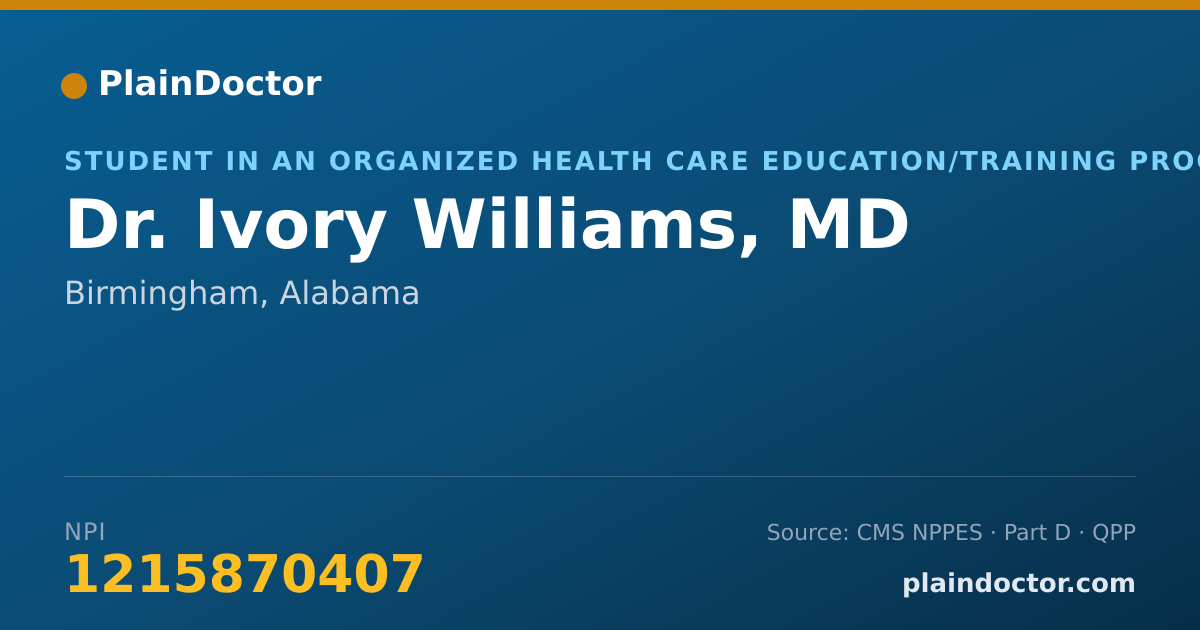 Shareable card for Ivory Williams, MD - Student in an Organized Health Care Education/Training Program, Birmingham, AL