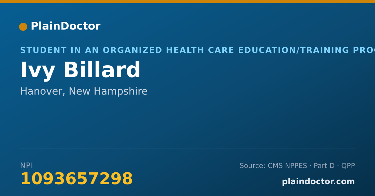 Shareable card for Ivy Billard - Student in an Organized Health Care Education/Training Program, Hanover, NH