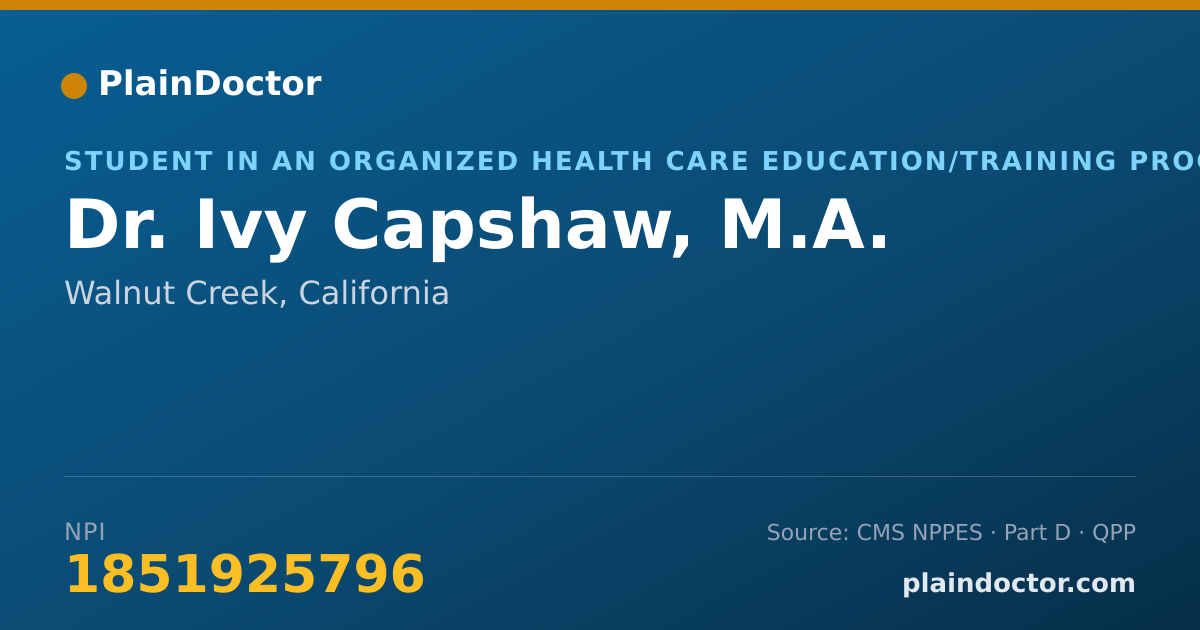 Shareable card for Ivy Capshaw, M.A. - Student in an Organized Health Care Education/Training Program, Walnut Creek, CA