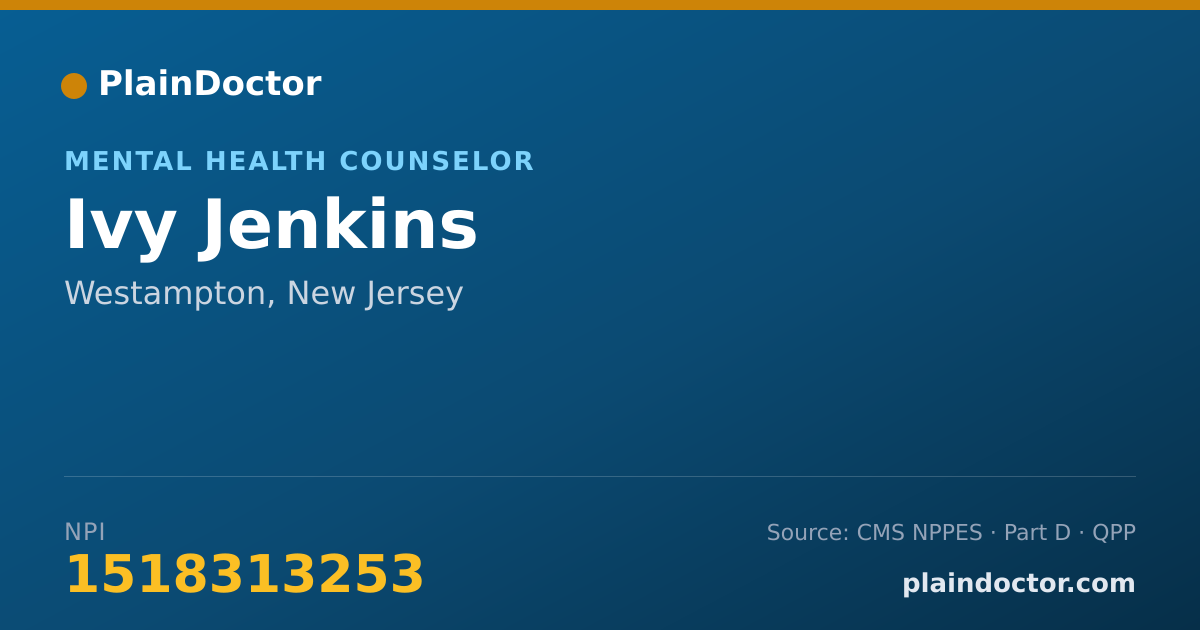 Shareable card for Ivy Jenkins - Mental Health Counselor, Westampton, NJ