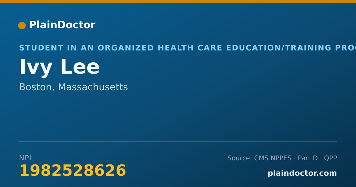 Shareable card for Ivy Lee - Student in an Organized Health Care Education/Training Program, Boston, MA