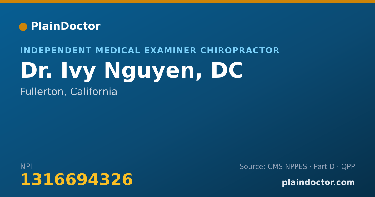 Shareable card for Ivy Nguyen, DC - Independent Medical Examiner Chiropractor, Fullerton, CA