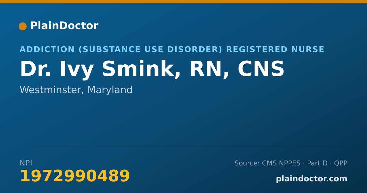Shareable card for Ivy Smink, RN, CNS - Addiction (Substance Use Disorder) Registered Nurse, Westminster, MD