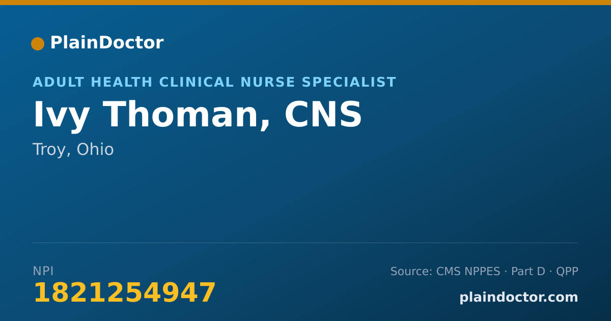 Shareable card for Ivy Thoman, CNS - Adult Health Clinical Nurse Specialist, Troy, OH