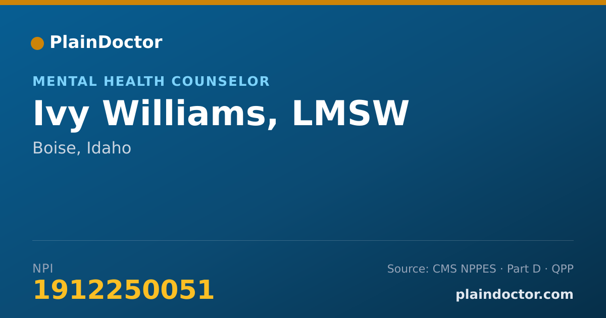 Shareable card for Ivy Williams, LMSW - Mental Health Counselor, Boise, ID