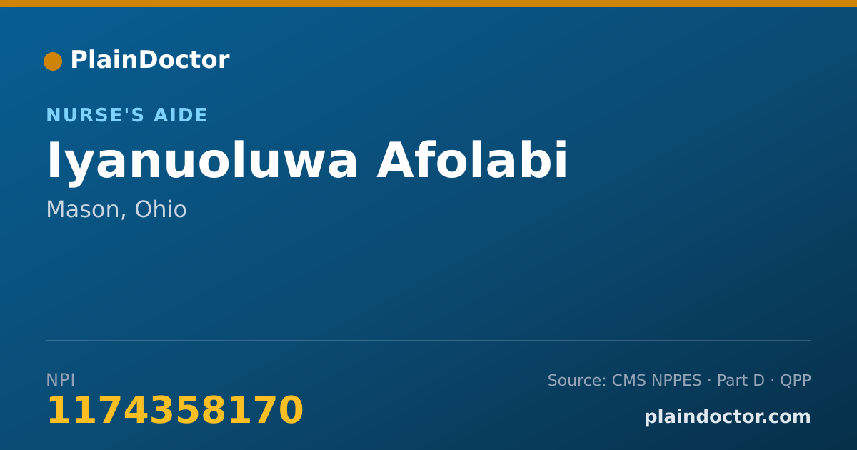 Shareable card for Iyanuoluwa Afolabi - Nurse's Aide, Mason, OH
