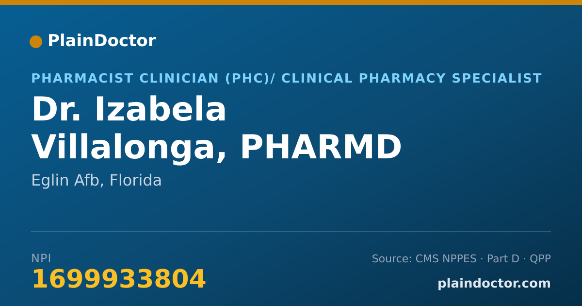 Shareable card for Izabela Villalonga, PHARMD - Pharmacist Clinician (PhC)/ Clinical Pharmacy Specialist, Eglin Afb, FL