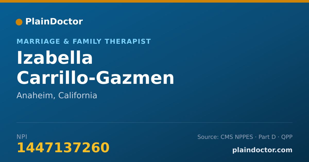 Shareable card for Izabella Carrillo-Gazmen - Marriage & Family Therapist, Anaheim, CA