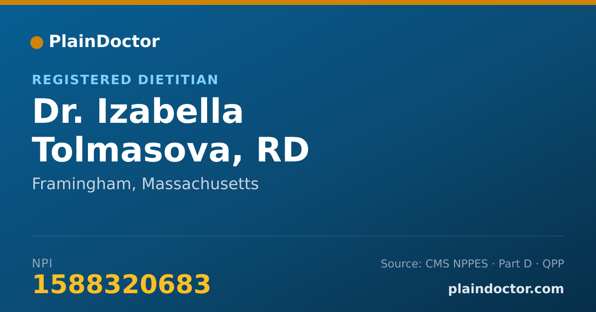 Shareable card for Izabella Tolmasova, RD - Registered Dietitian, Framingham, MA