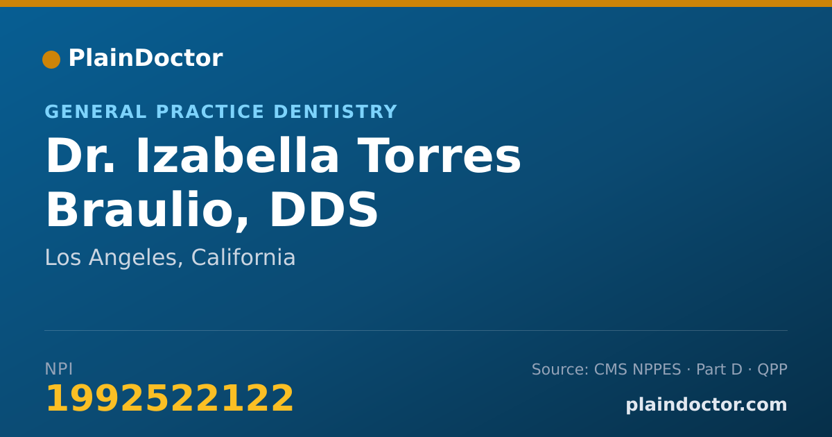 Shareable card for Izabella Torres Braulio, DDS - General Practice Dentistry, Los Angeles, CA