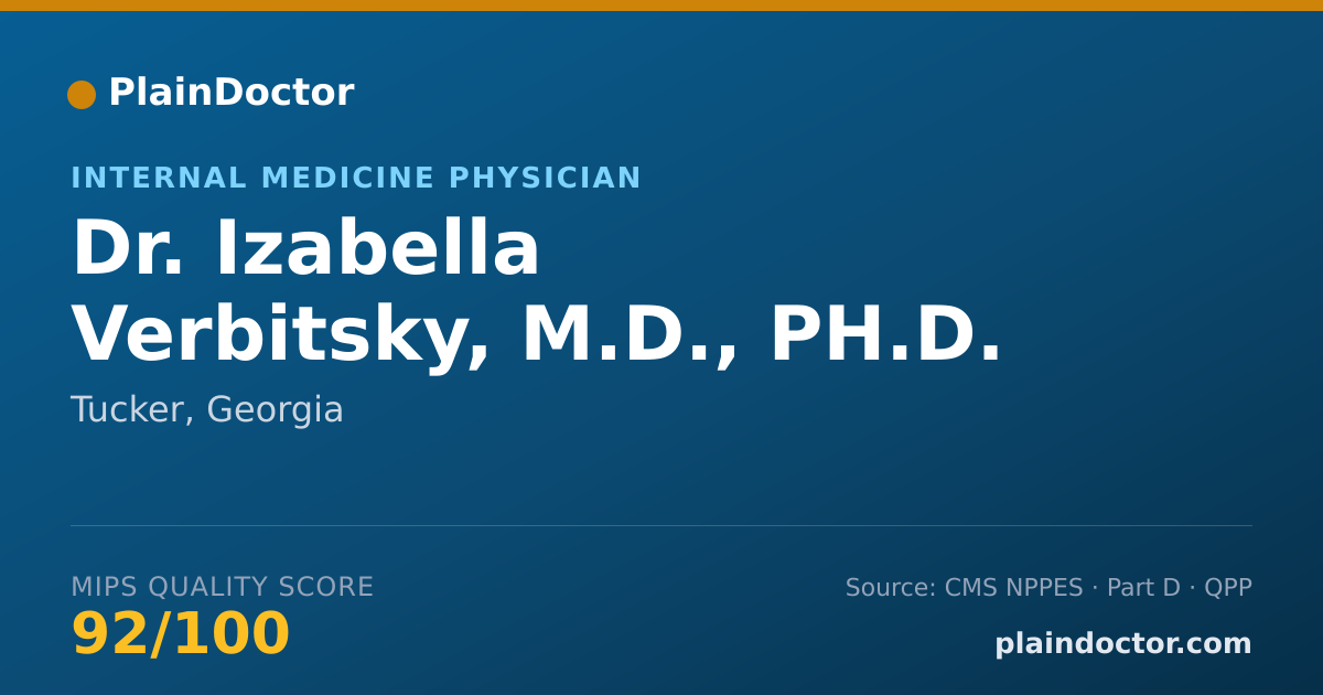 Shareable card for Izabella Verbitsky, M.D., PH.D. - Internal Medicine Physician, Tucker, GA