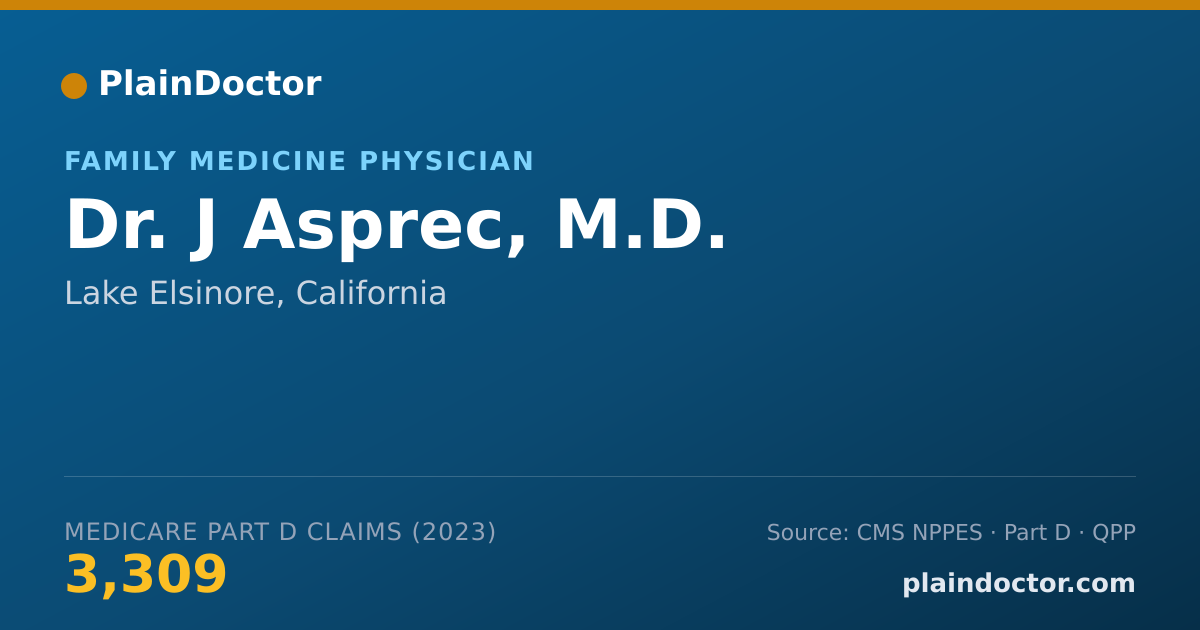 Shareable card for J Asprec, M.D. - Family Medicine Physician, Lake Elsinore, CA