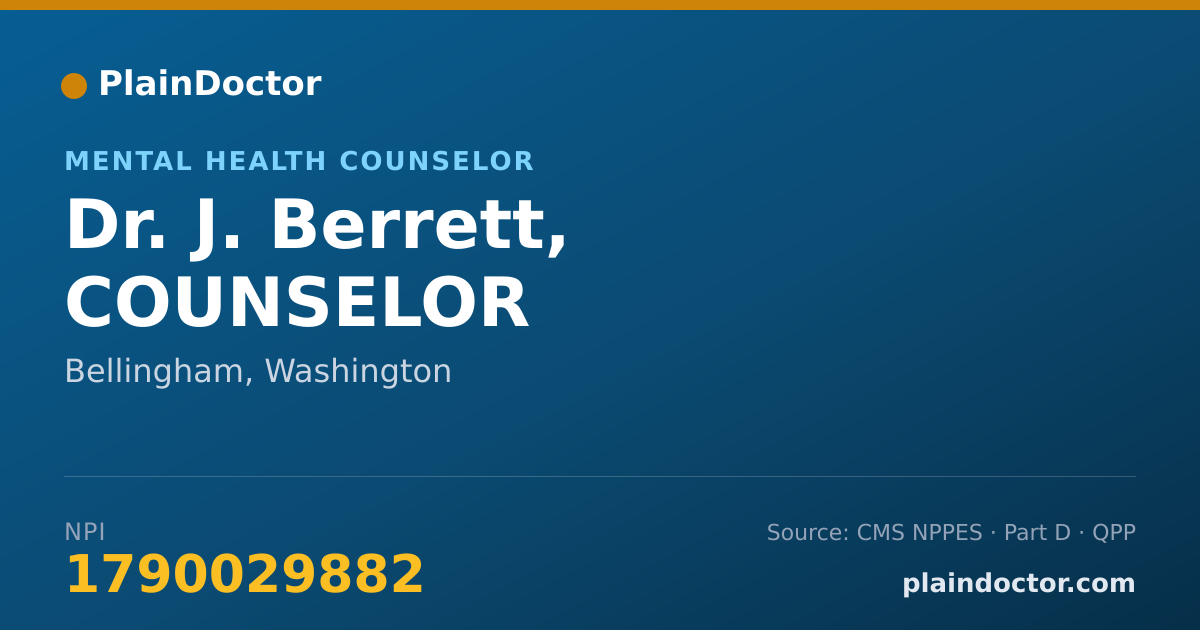Shareable card for J. Berrett, COUNSELOR - Mental Health Counselor, Bellingham, WA
