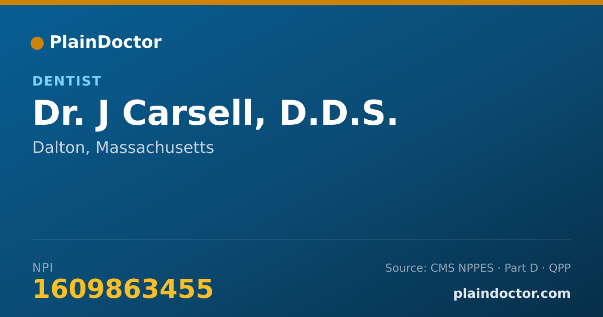 Shareable card for J Carsell, D.D.S. - Dentist, Dalton, MA