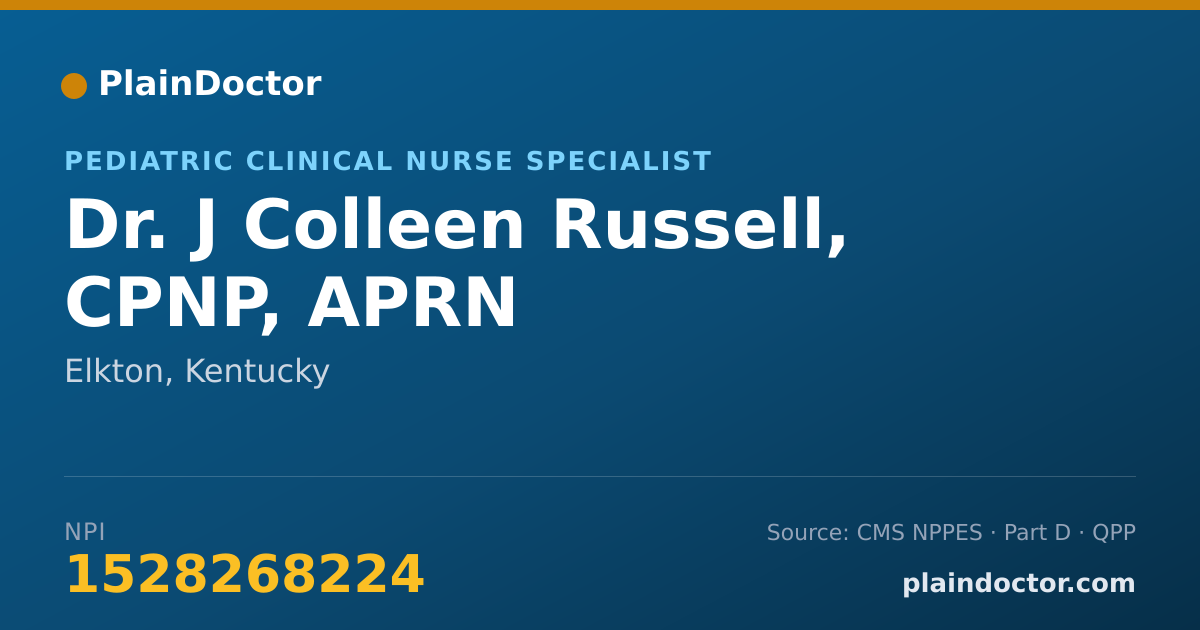 Shareable card for J Colleen Russell, CPNP, APRN - Pediatric Clinical Nurse Specialist, Elkton, KY