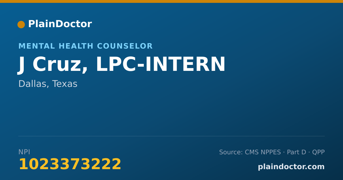 Shareable card for J Cruz, LPC-INTERN - Mental Health Counselor, Dallas, TX