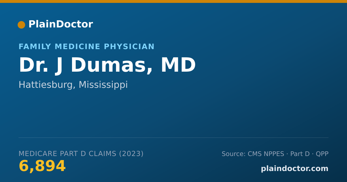 Shareable card for J Dumas, MD - Family Medicine Physician, Hattiesburg, MS