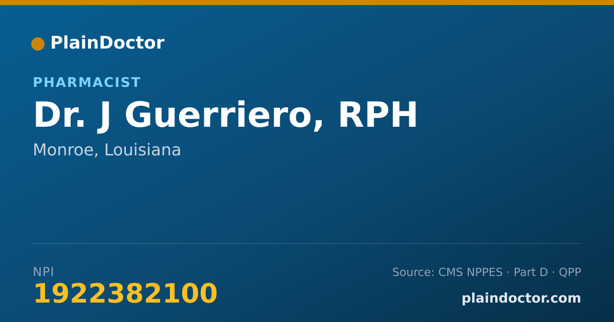 Shareable card for J Guerriero, RPH - Pharmacist, Monroe, LA