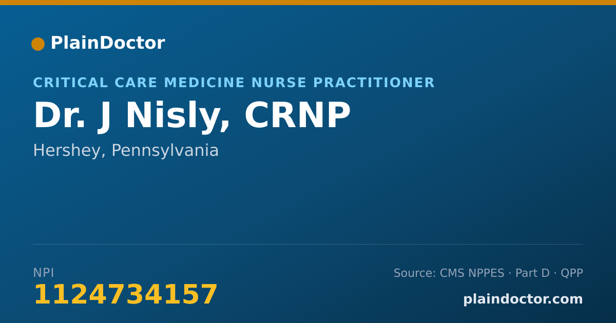 Shareable card for J Nisly, CRNP - Critical Care Medicine Nurse Practitioner, Hershey, PA