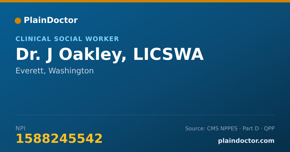 Shareable card for J Oakley, LICSWA - Clinical Social Worker, Everett, WA