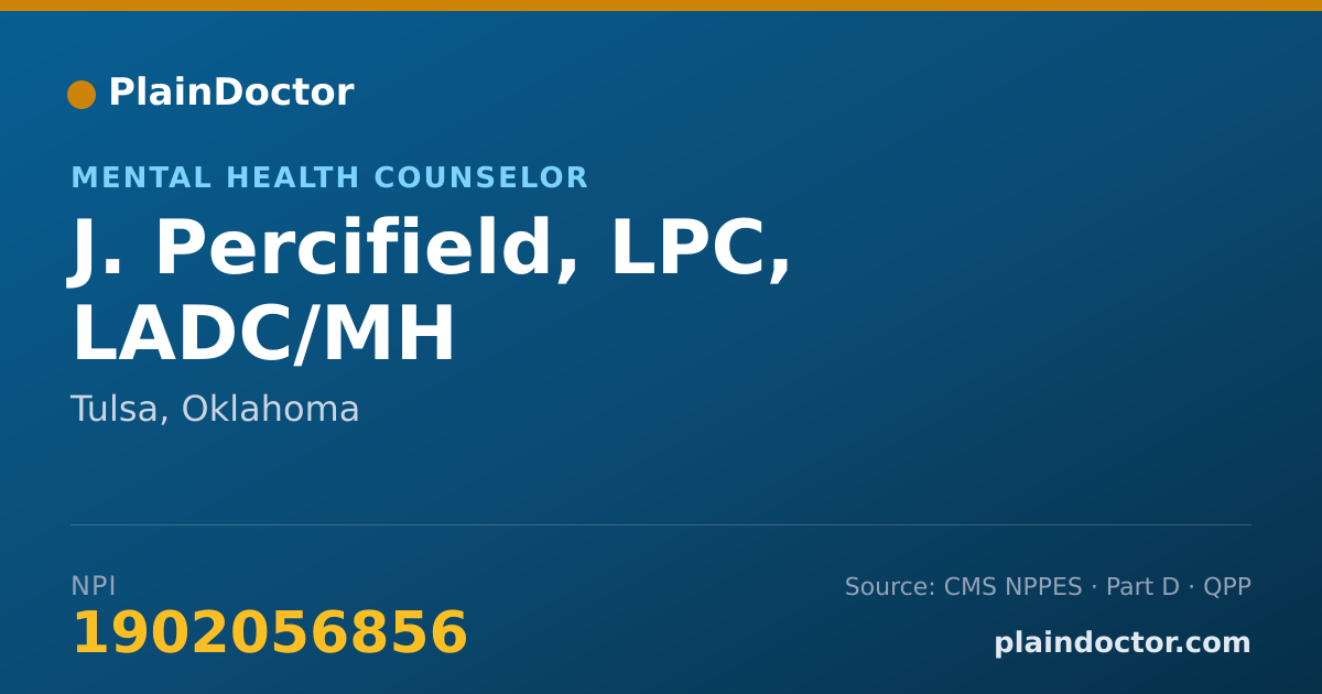 Shareable card for J. Percifield, LPC, LADC/MH - Mental Health Counselor, Tulsa, OK
