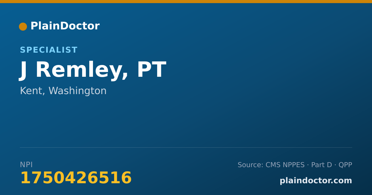 Shareable card for J Remley, PT - Specialist, Kent, WA