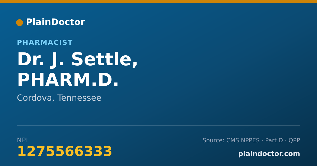 Shareable card for J. Settle, PHARM.D. - Pharmacist, Cordova, TN