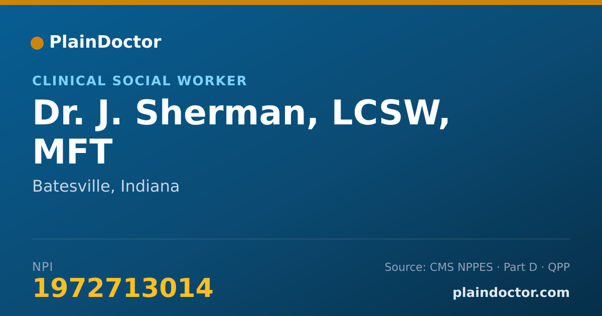 Shareable card for J. Sherman, LCSW, MFT - Clinical Social Worker, Batesville, IN