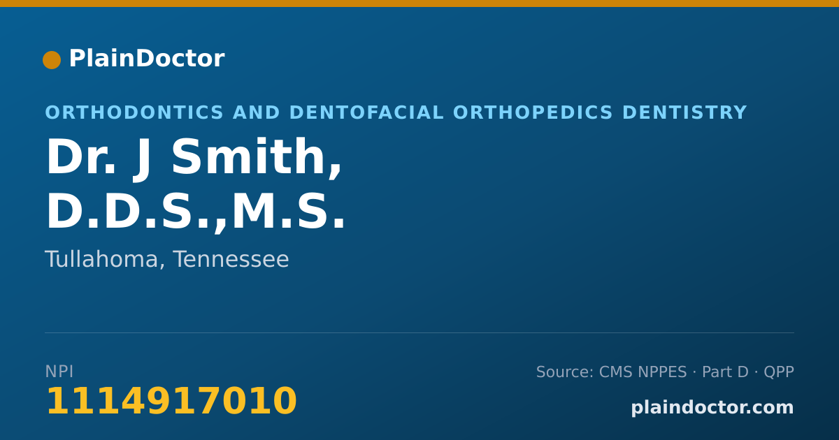 Shareable card for J Smith, D.D.S.,M.S. - Orthodontics and Dentofacial Orthopedics Dentistry, Tullahoma, TN
