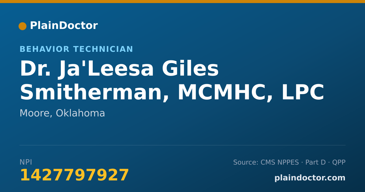 Shareable card for Ja'Leesa Giles Smitherman, MCMHC, LPC CANDIDATE - Behavior Technician, Moore, OK