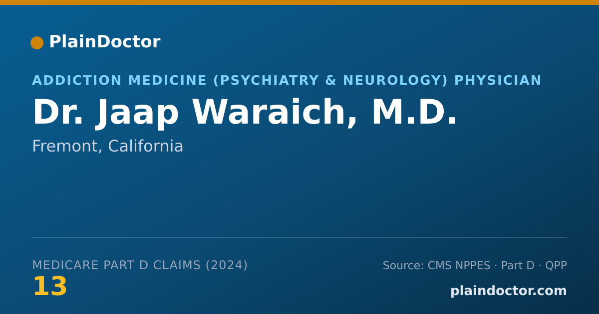 Shareable card for Jaap Waraich, M.D. - Addiction Medicine (Psychiatry & Neurology) Physician, Fremont, CA
