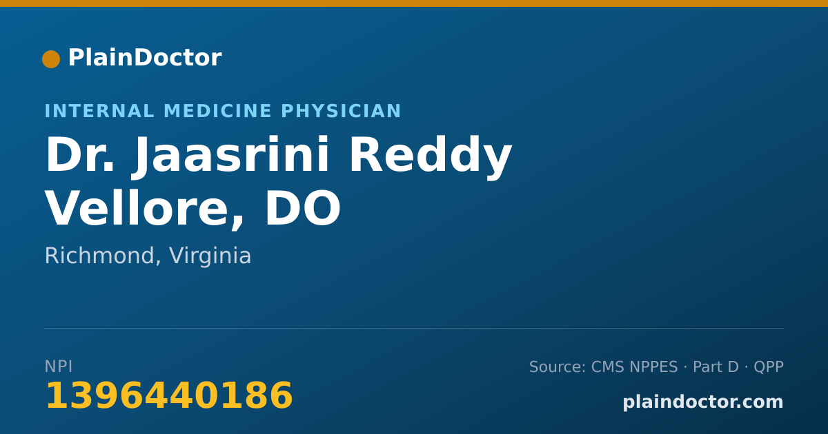 Shareable card for Jaasrini Reddy Vellore, DO - Internal Medicine Physician, Richmond, VA