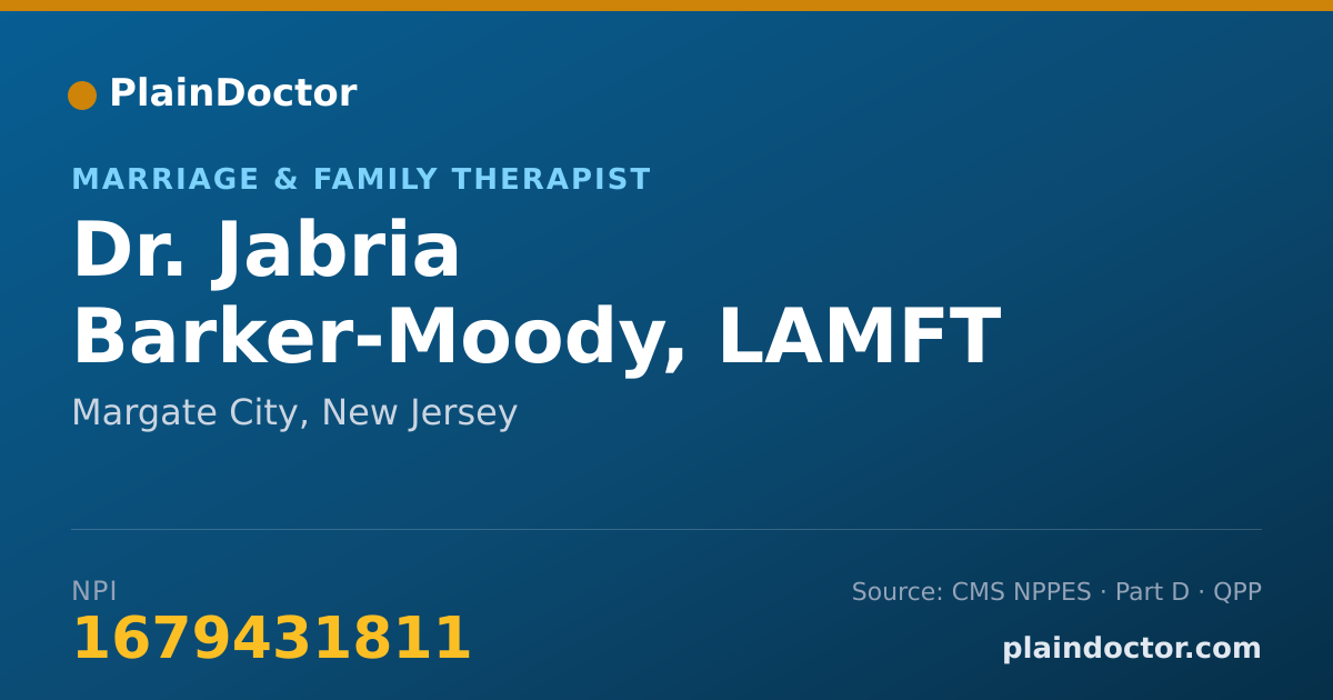 Shareable card for Jabria Barker-Moody, LAMFT - Marriage & Family Therapist, Margate City, NJ