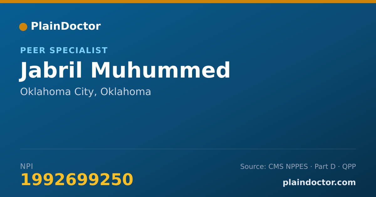 Shareable card for Jabril Muhummed - Peer Specialist, Oklahoma City, OK