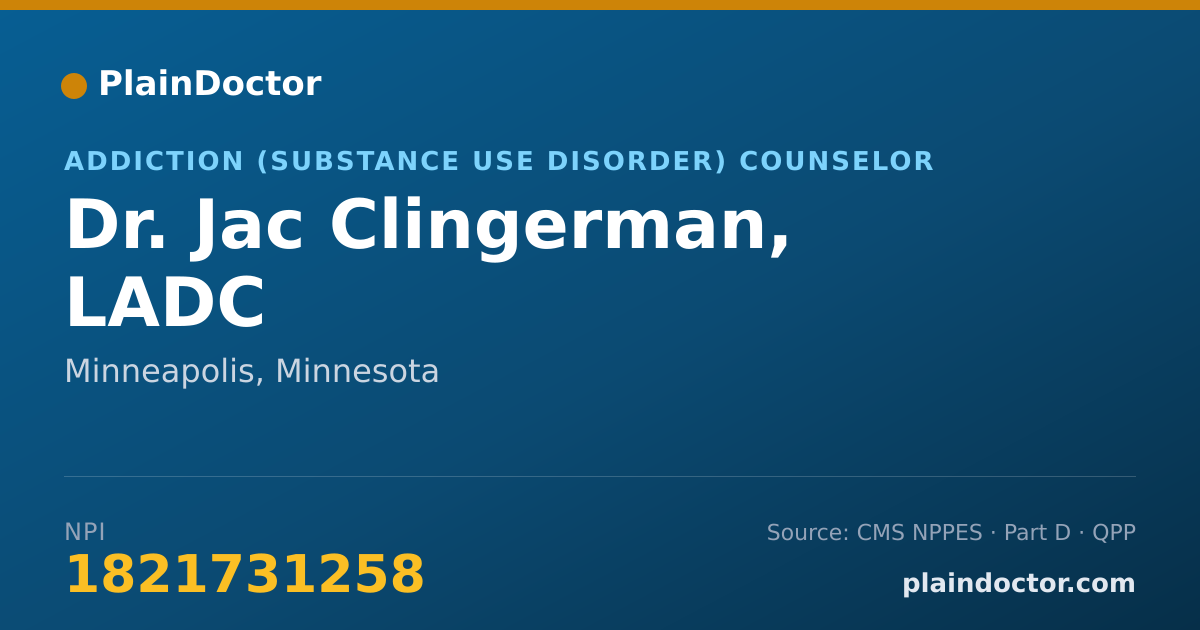 Shareable card for Jac Clingerman, LADC - Addiction (Substance Use Disorder) Counselor, Minneapolis, MN