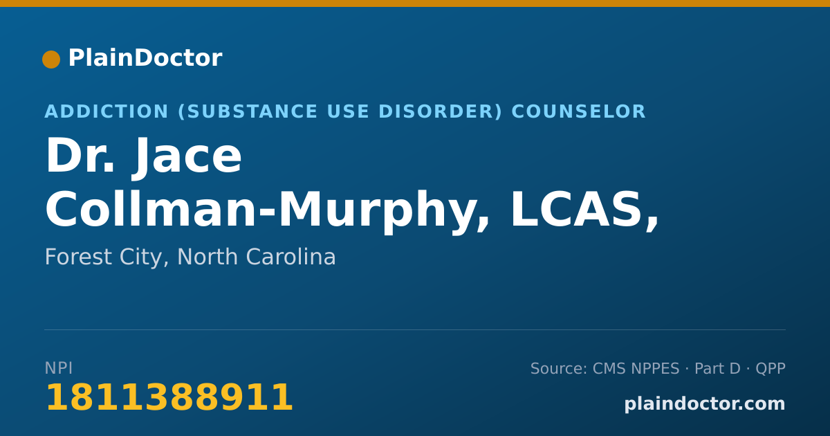 Shareable card for Jace Collman-Murphy, LCAS, CCS - Addiction (Substance Use Disorder) Counselor, Forest City, NC