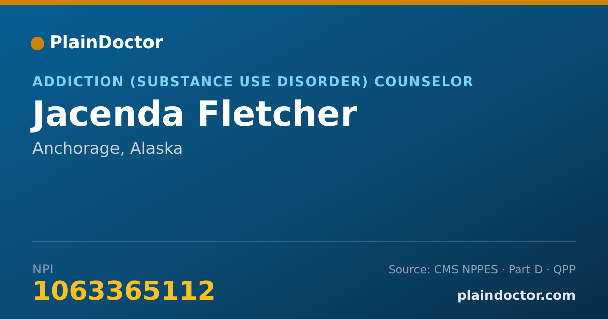Shareable card for Jacenda Fletcher - Addiction (Substance Use Disorder) Counselor, Anchorage, AK