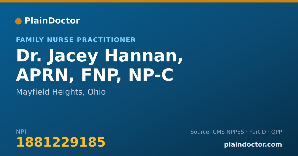 Shareable card for Jacey Hannan, APRN, FNP, NP-C - Family Nurse Practitioner, Mayfield Heights, OH
