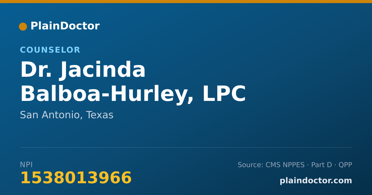 Shareable card for Jacinda Balboa-Hurley, LPC - Counselor, San Antonio, TX