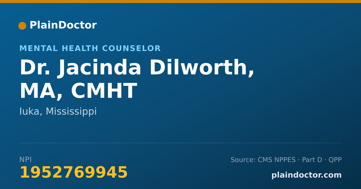 Shareable card for Jacinda Dilworth, MA, CMHT - Mental Health Counselor, Iuka, MS