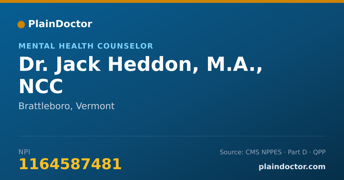Shareable card for Jack Heddon, M.A., NCC - Mental Health Counselor, Brattleboro, VT