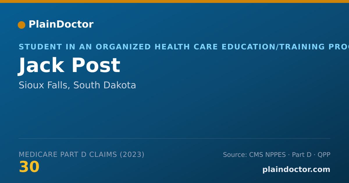 Shareable card for Jack Post - Student in an Organized Health Care Education/Training Program, Sioux Falls, SD