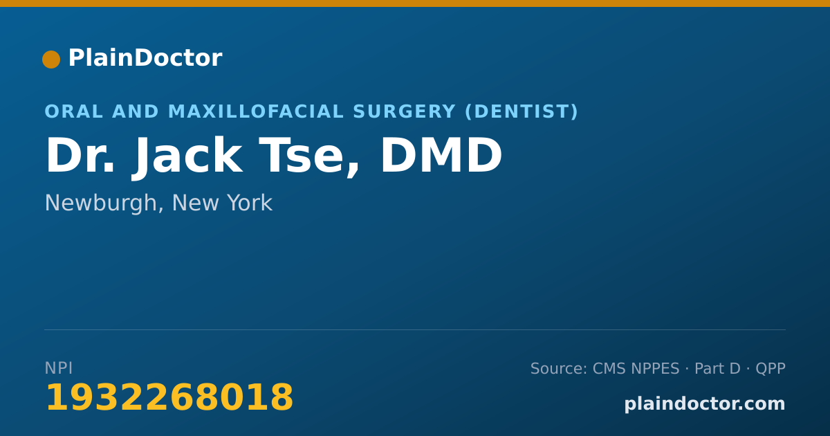 Shareable card for Jack Tse, DMD - Oral and Maxillofacial Surgery (Dentist), Newburgh, NY