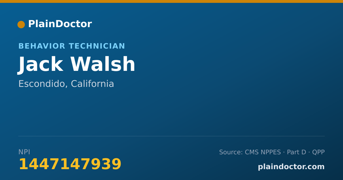 Shareable card for Jack Walsh - Behavior Technician, Escondido, CA