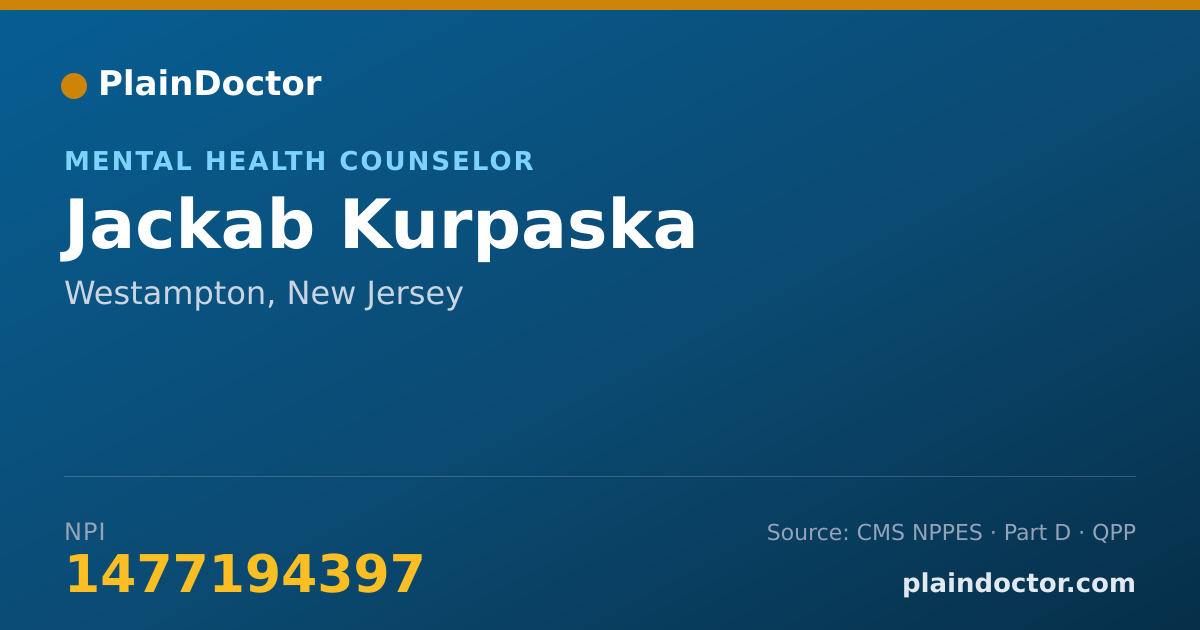 Shareable card for Jackab Kurpaska - Mental Health Counselor, Westampton, NJ