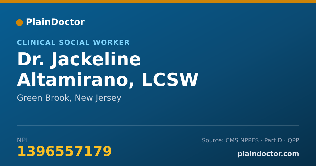 Shareable card for Jackeline Altamirano, LCSW - Clinical Social Worker, Green Brook, NJ