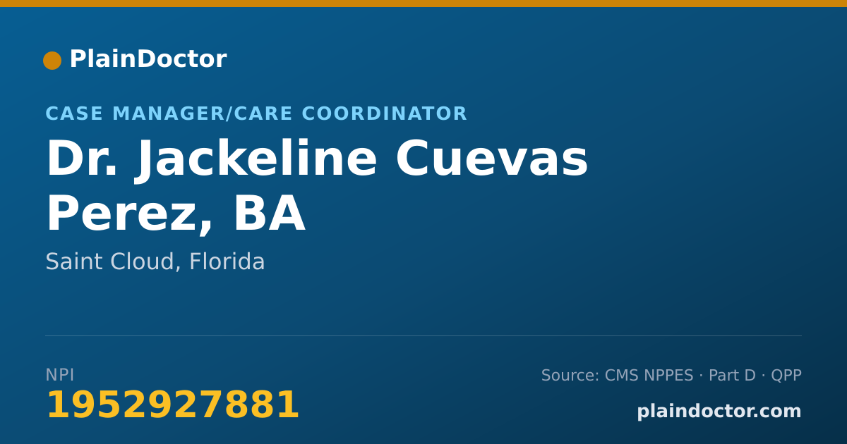 Shareable card for Jackeline Cuevas Perez, BA - Case Manager/Care Coordinator, Saint Cloud, FL