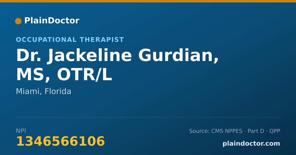 Shareable card for Jackeline Gurdian, MS, OTR/L - Occupational Therapist, Miami, FL