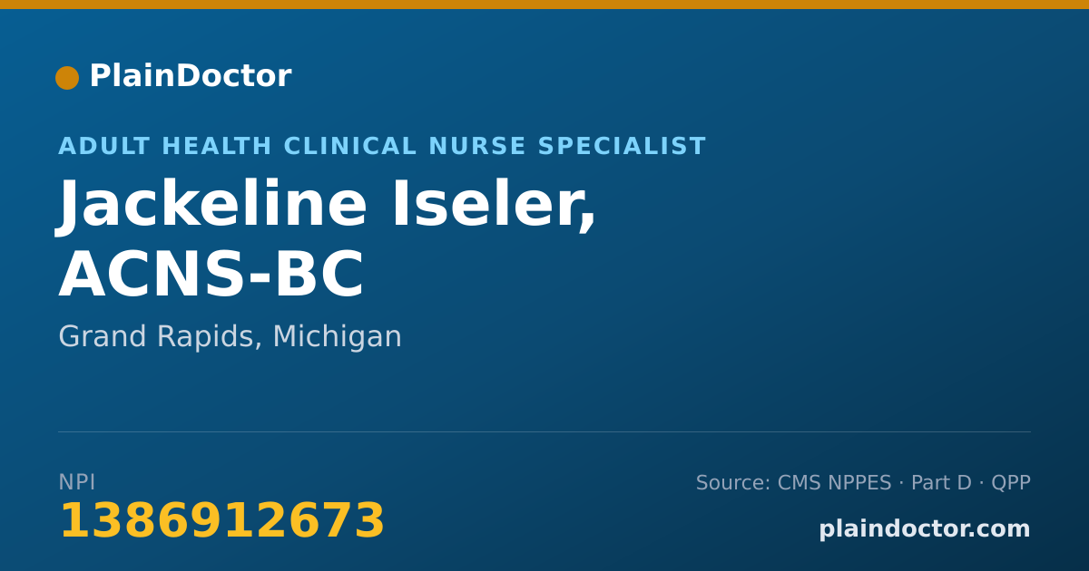 Shareable card for Jackeline Iseler, ACNS-BC - Adult Health Clinical Nurse Specialist, Grand Rapids, MI
